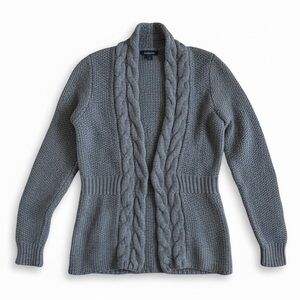 Lands’ End Cable Knit Shawl Cardigan Soft Chunky Knit Cozy Sweater Gray Small